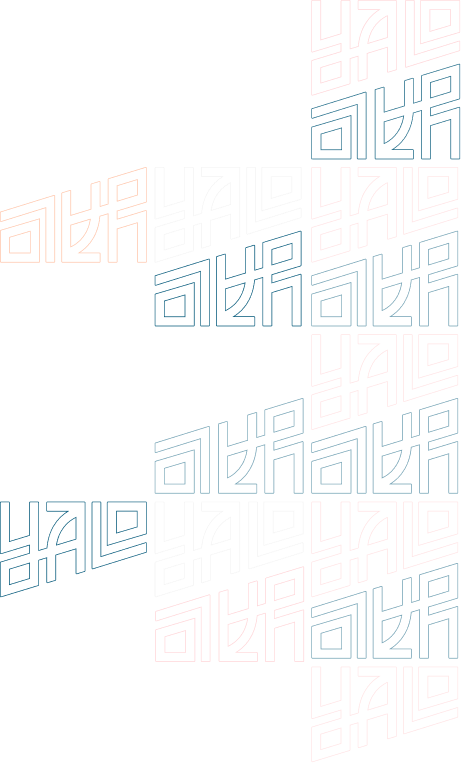 An assorted pattern of the Digital Yalo logo in various colors and orientations located at the left of the page